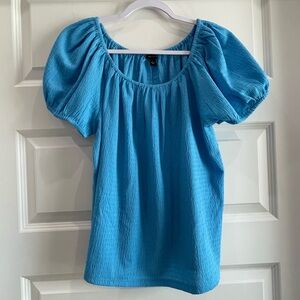 Blue Puff Sleeve Women's Top